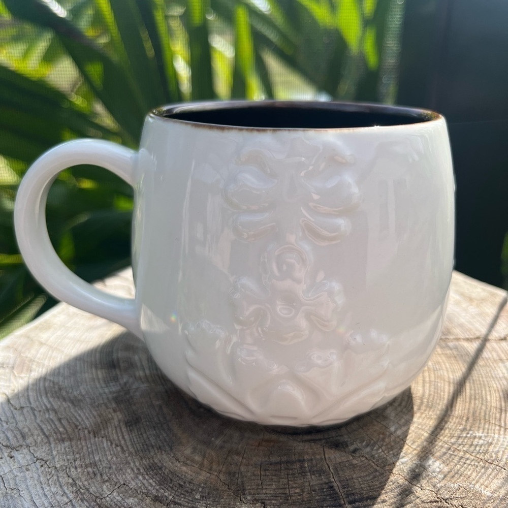 Mug Starbucks 2013 Casi Cielo White Embossed Floral Bronze Coffee Cup 12oz